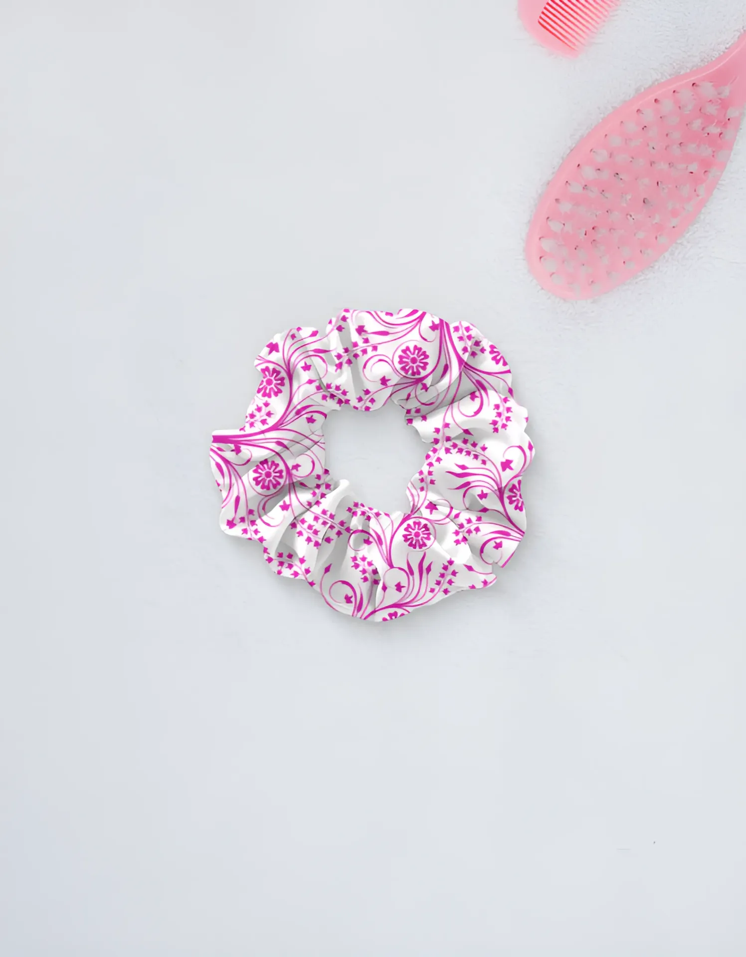 Pink Floral Scrunchie