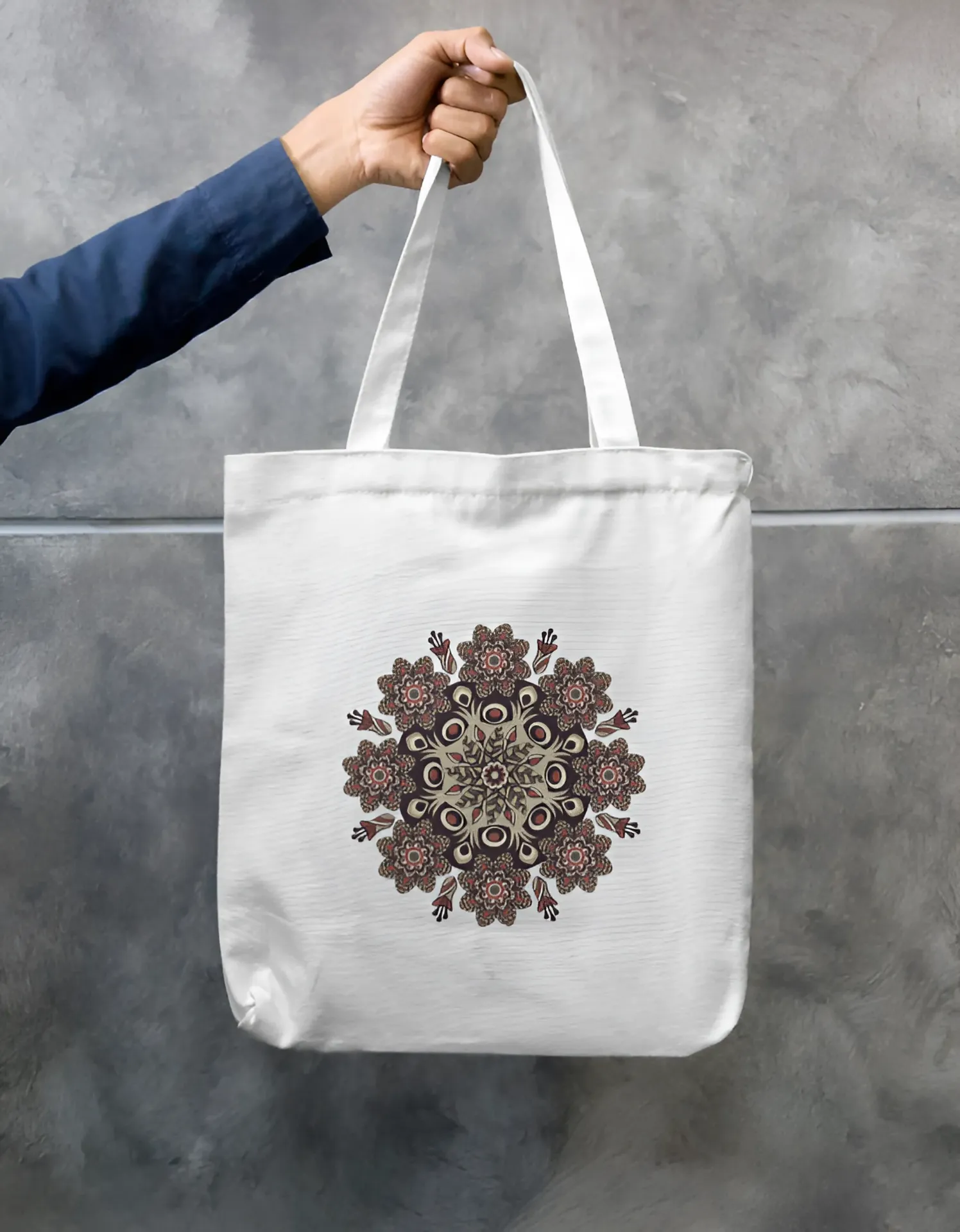 Floral Design Tote Bag Zipper